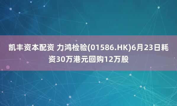 凯丰资本配资 力鸿检验(01586.HK)6月23日耗资30万港元回购12万股